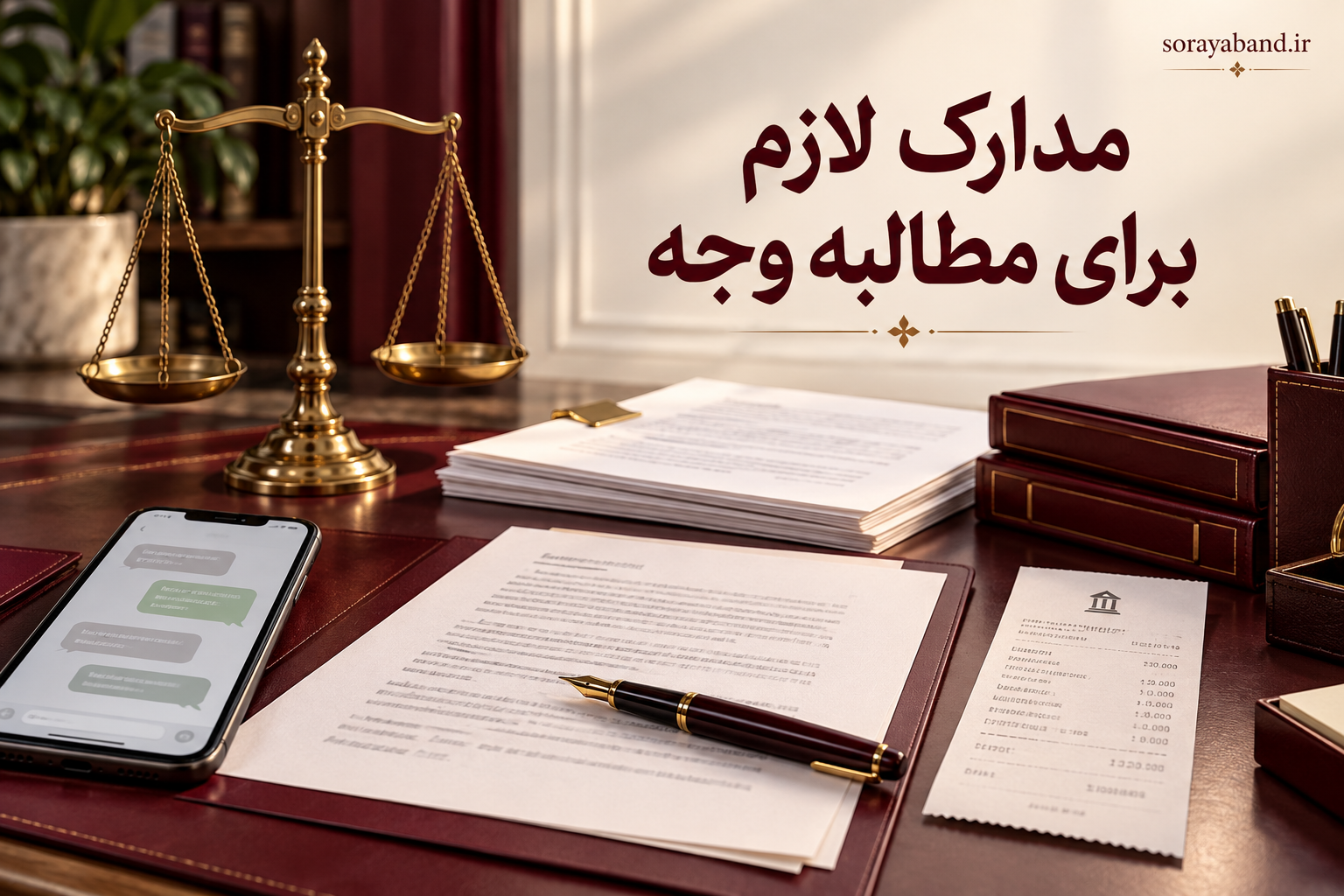 مدارک لازم برای مطالبه وجه شامل قرارداد، رسید بانکی و مکاتبات